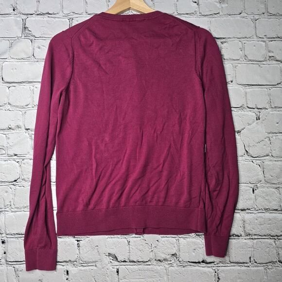 Loft Magenta Purple 100% Cotton Small Button Crew Neck Cardigan Sweater Size Med - Picture 7 of 11